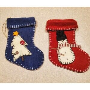 Vintage TJ collection handmade Christmas Stockings felt 2 count nos